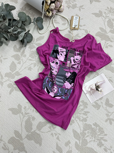 修身 夏季 显瘦上衣 宽松正肩复古欧美T恤印花短袖 新款