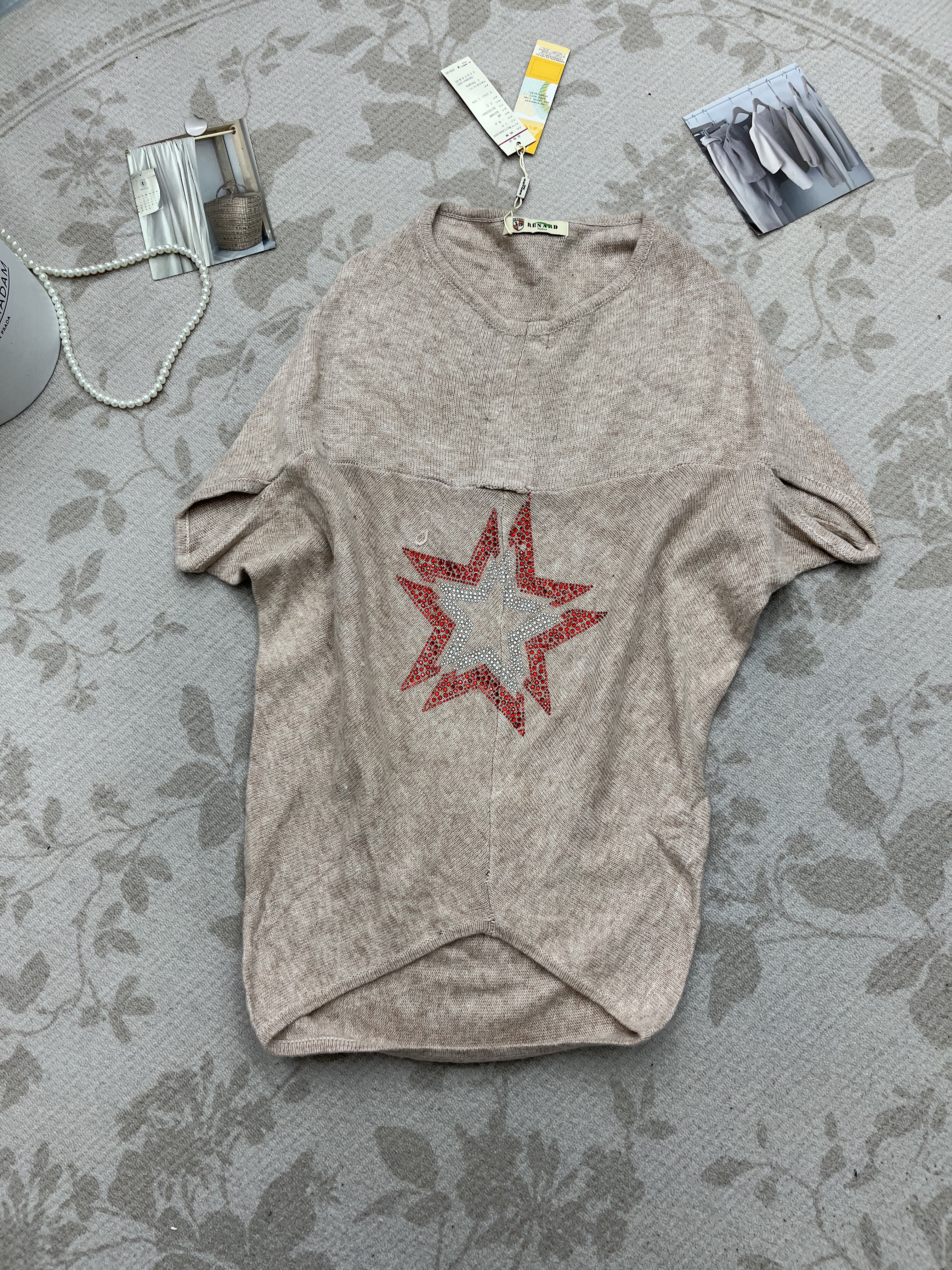 高品质新款百搭烫钻宽松蝙蝠短袖针织上衣女,女装/女士精品,上衣,淘宝优惠券,粉丝福利购,淘宝优惠卷