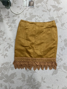 复古高级蕾丝裙摆鹿皮绒面料半身裙包臀裙春秋款 甜美