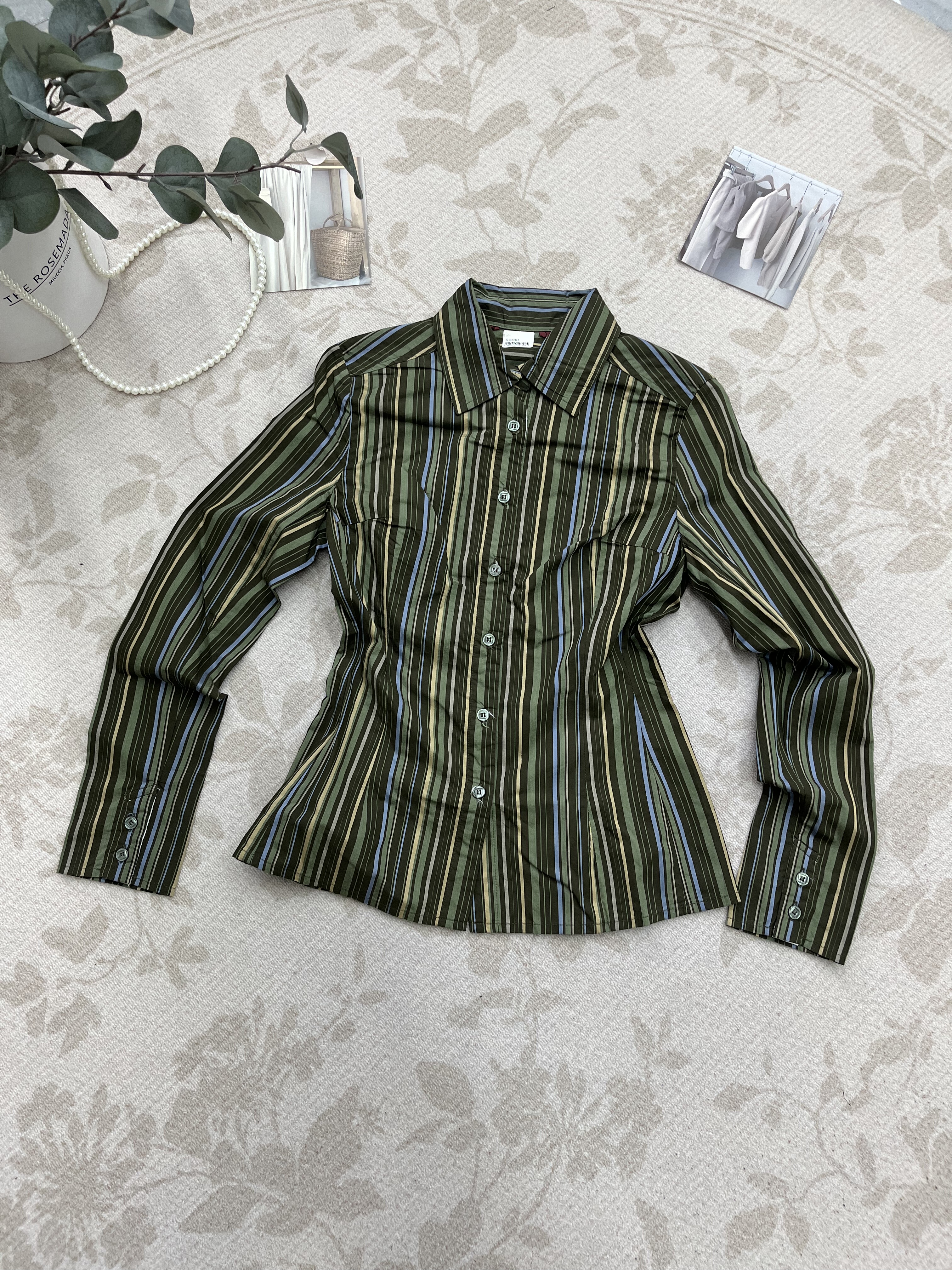 高品质复古条纹翻领衬衫掐腰款显瘦气质减龄百搭洋气