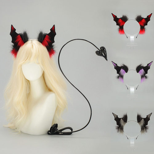暗黑系万圣节头饰漫展恶魔角恶魔尾巴cos道具恶魔蝙蝠兽耳发箍