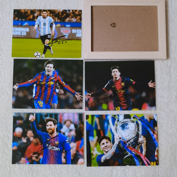 2021足球运动员 里奥 梅西  Messi 亲笔签名 7寸签名照片+相框