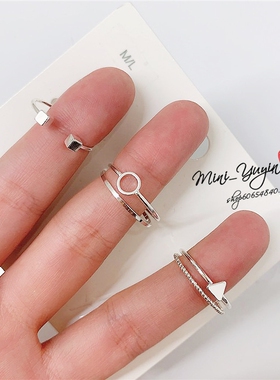 HM 欧美多层戒指COS极简INS风方块圆圈三角形几何指环指圈 5枚组