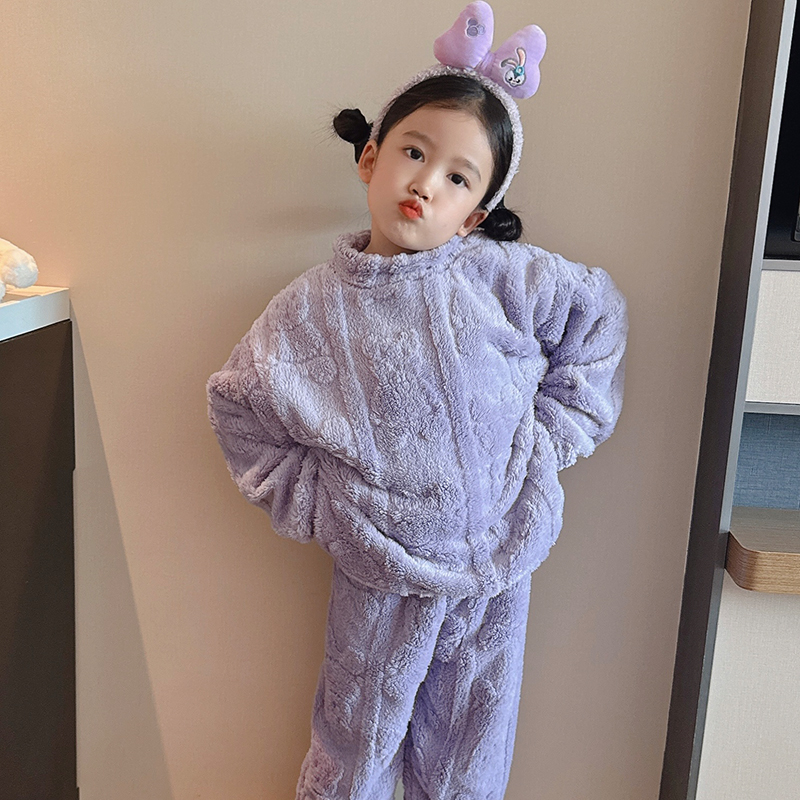 儿童睡衣女童秋冬款珊瑚绒2023新款男孩冬季加厚法兰绒宝宝家居服