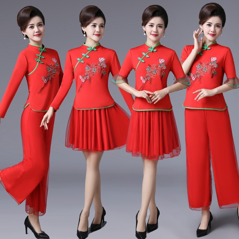 广场舞服装女冬季古典舞扇子舞民族舞蹈中老年表演服秧歌舞演出服