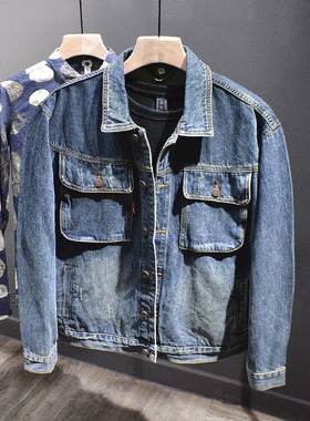 重磅水洗复古牛仔外套男士高端绣章英伦风潮牌夹克美式休闲衣ins