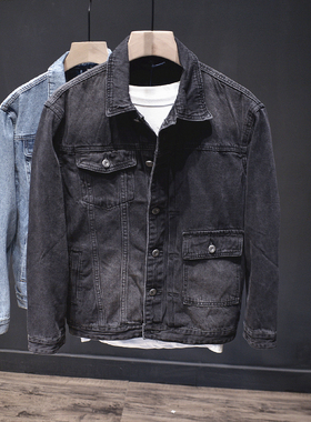 轻奢小众设计工装牛仔外套男春秋翻领水洗韩版修身个性夹克潮牌装