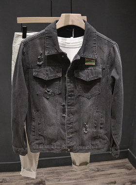 时尚个性刺绣牛仔夹克男士潮牌美式街头小众设计感印花长袖外套装