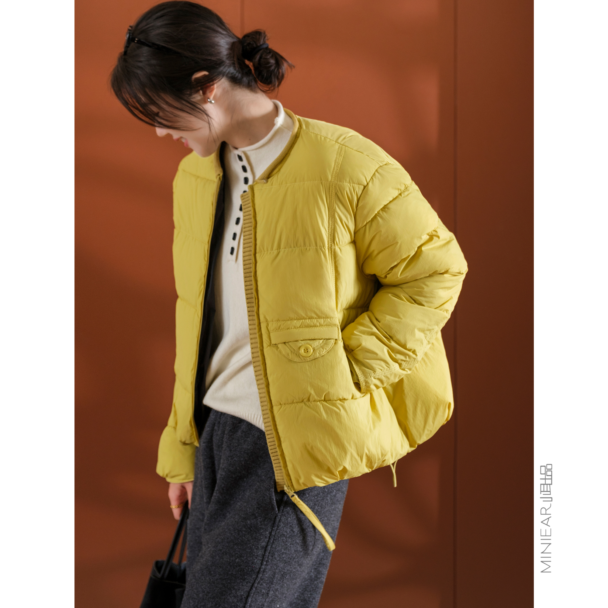 小耳出品【小方糖棉服】短廓版/针织门襟拼接/分割填充 宽松外套