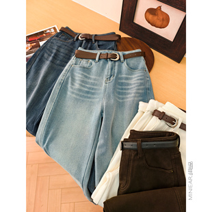 立裁走线 重工洗水 内里加绒 带腰带 女 小耳出品 牛仔裤 篙支棉