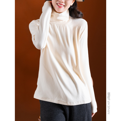 小耳出品人棉纯色高领打底上衣