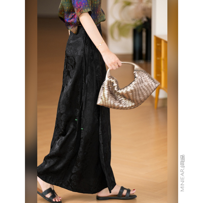 小耳出品优雅缎面提花裹裙半身裙