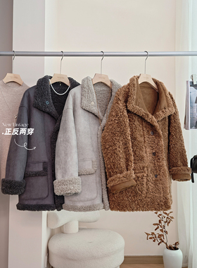 小耳出品【正反两穿/70%羊毛！羊剪绒】中长款麂皮绒保暖休闲外套