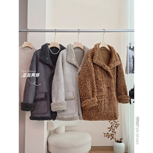 70%羊毛羊剪绒外套麂皮绒女