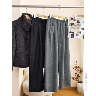 松紧腰系带显瘦休闲裤 小耳出品 分割剪裁 银狐绒加绒 萣制糯米绒