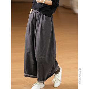 松紧腰阔腿裤 小耳出品 立裁分割 软糯全棉 纯色文艺 造型感大脚裤