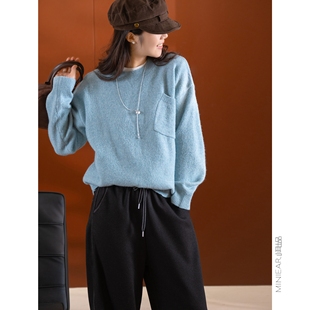 谁都好穿 口袋落肩袖 含羊毛 宽松廓形 毛衣 萣染花杂纱 小耳出品