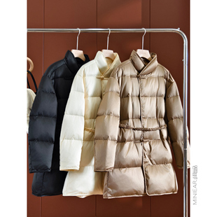 盘扣松紧腰带 新国标90%白鸭绒 羽绒服外套 黑金珠光纱 小耳出品