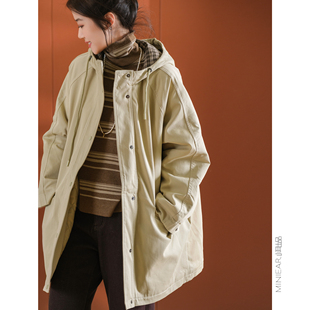 连帽宽松中长款 小耳出品 绗缝夹棉 格纹帽檐 外套 萣制细纹水洗棉