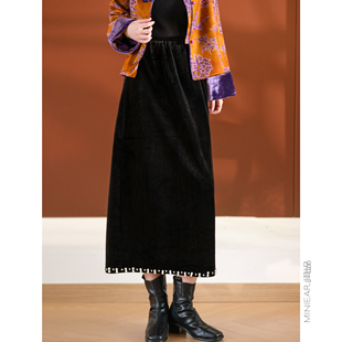 小耳出品 优雅低奢 萣制天鹅丝绒/内阳光绒/珍珠钉珠松紧腰半身裙