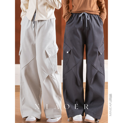 小耳出品松紧腰加绒工装裤