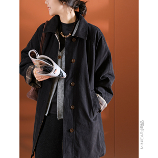 高智气质 绗缝夹棉 篙支棉 格纹拼接 风衣外套 重工洗水 小耳出品