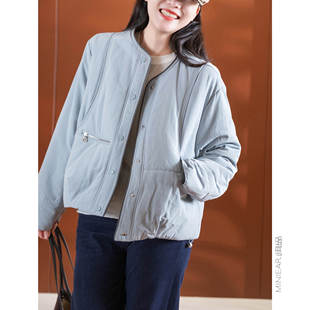 小元 同色系按扣 宝棉服 撞色绲边 圆领外套 多车线分割 小耳出品