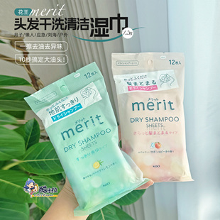 花王merit头发干洗清爽清洁干发免洗湿巾马鞭草柠檬香12片入