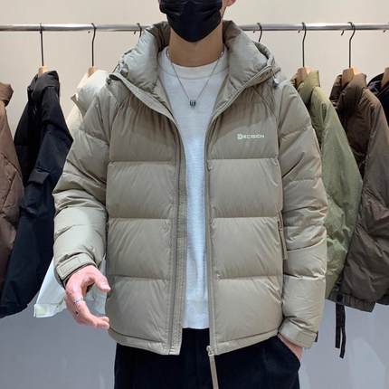 时尚羽绒服男士短款连帽2024年冬季新款百搭美式加厚潮流鸭绒外套