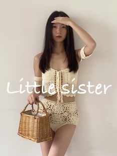 钩花镂空针织波西米亚风抹胸高腰泳衣瑶瑶同款 sister little