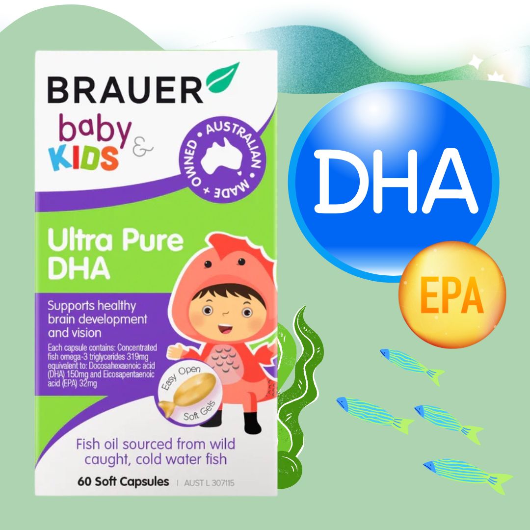 澳洲Brauer蓓澳儿超纯DHA胶囊婴幼儿童鱼油促进视力智力60粒 7月+ 奶粉/辅食/营养品/零食 DHA 原图主图