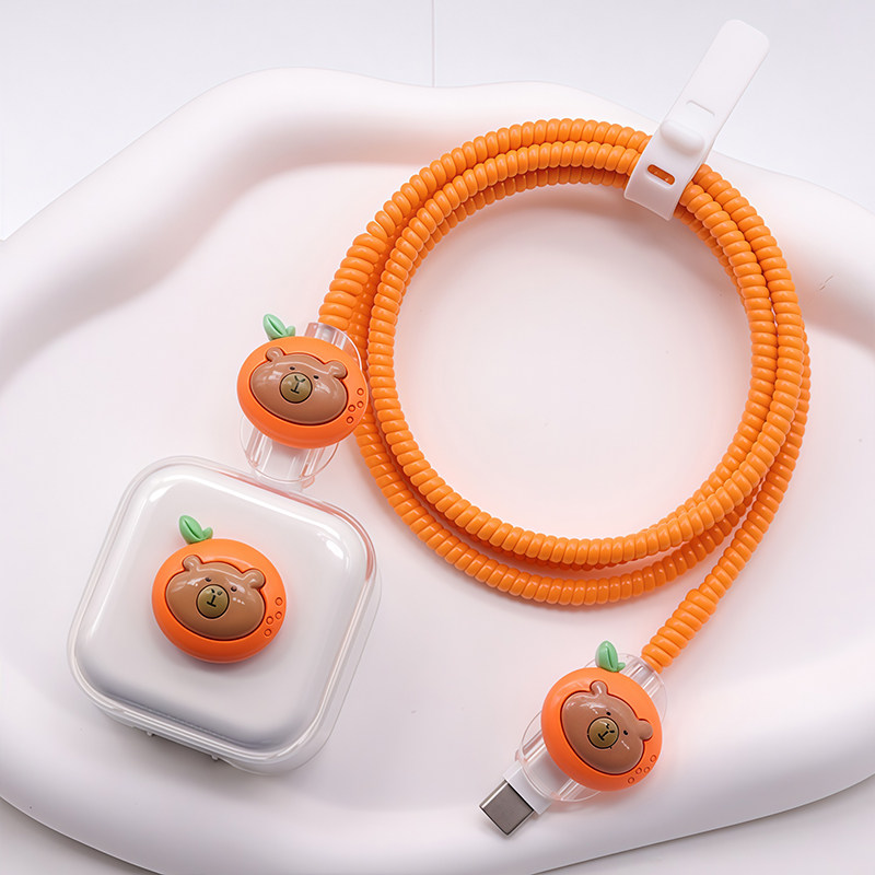 橙色iphone数据线保护套17适用40W充电器壳16缠绕绳15苹果type-c