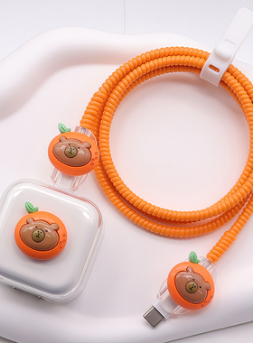 橙色iphone数据线保护套17适用40W充电器壳16缠绕绳15苹果type-c