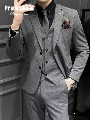 Мужской осенний классический костюм, цветное свадебное платье для отдыха, облегающий крой, большой размер