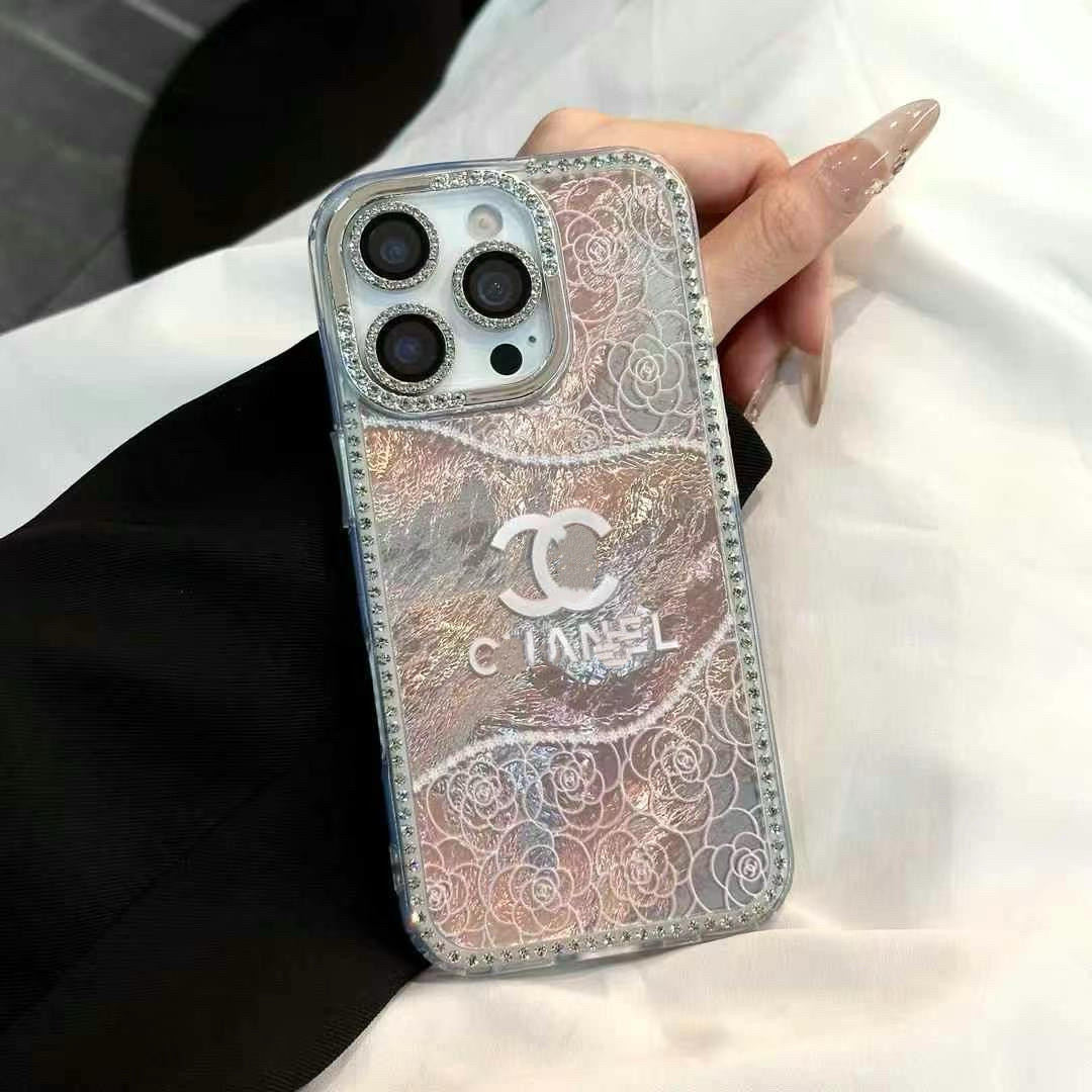 适用于苹果16promax钻边高级山茶花iphone15手机壳14PM新款13P轻奢名媛风12软边硬背女款