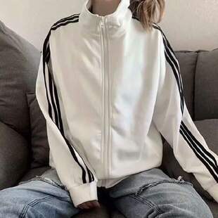 春夏新款三条杠外套女韩版薄款夹克学生黑色棒球服女宽松潮