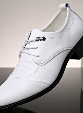 内增高皮鞋男士青年软底软面白色男鞋小白鞋系带婚鞋一件