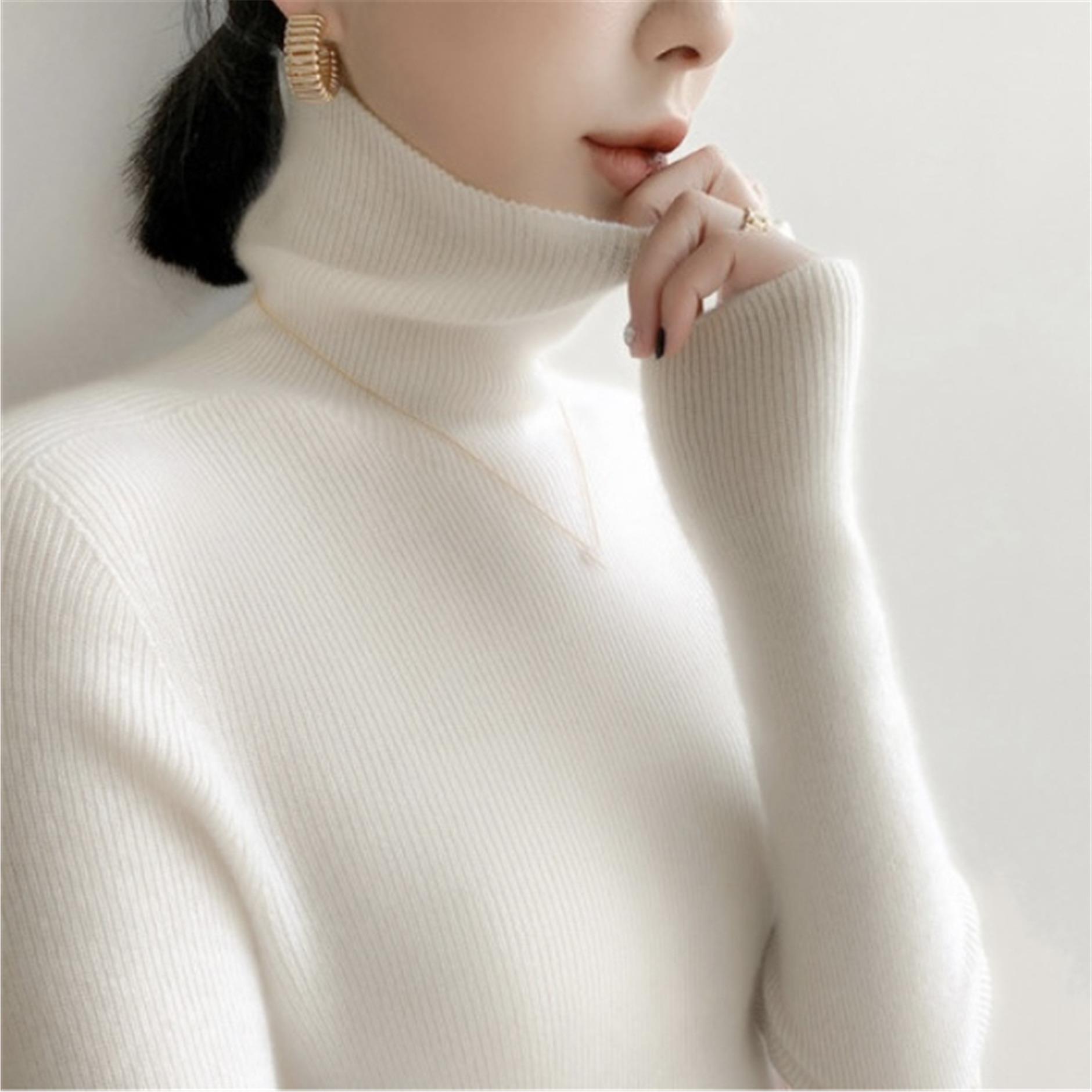 羊毛新款小众气质堆堆领针织衫女感内搭打底毛衣冬季上衣