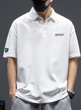 重磅白色短袖衫男夏季宽松青年保罗冰丝美式设计感恤潮