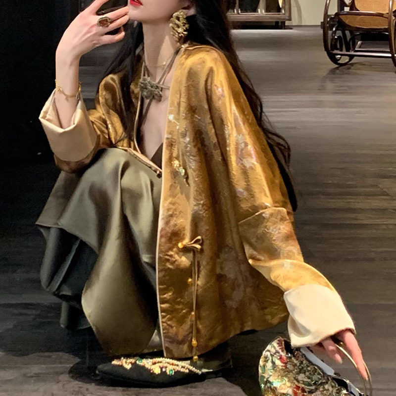 春季新款【金枝欲叶】新中式国风仿醋酸烫金繁花老钱风外套女
