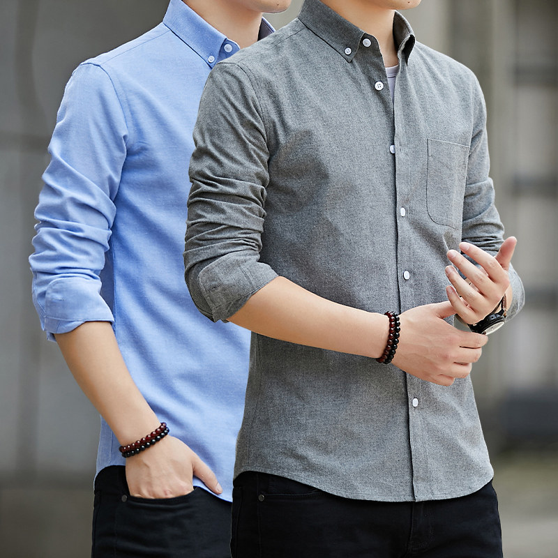 春夏款长袖衬衫男士修身上衣服春季男装寸衫男款新款休闲衬衣图片