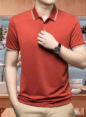 桑新款商务翻领夏季短袖中青年恤白色衫男士