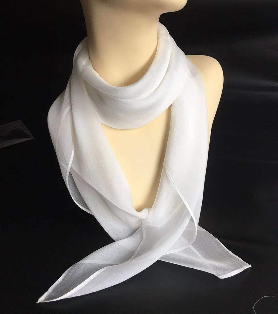 新款 100%桑蚕丝90厘米方巾纯白色真丝丝巾防晒薄款透气夏季款