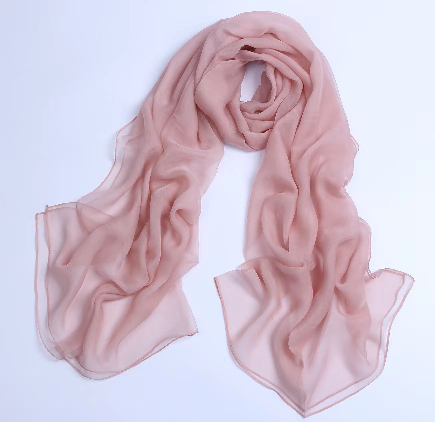 纯色丝巾裸粉色桑蚕丝秋轻薄透气