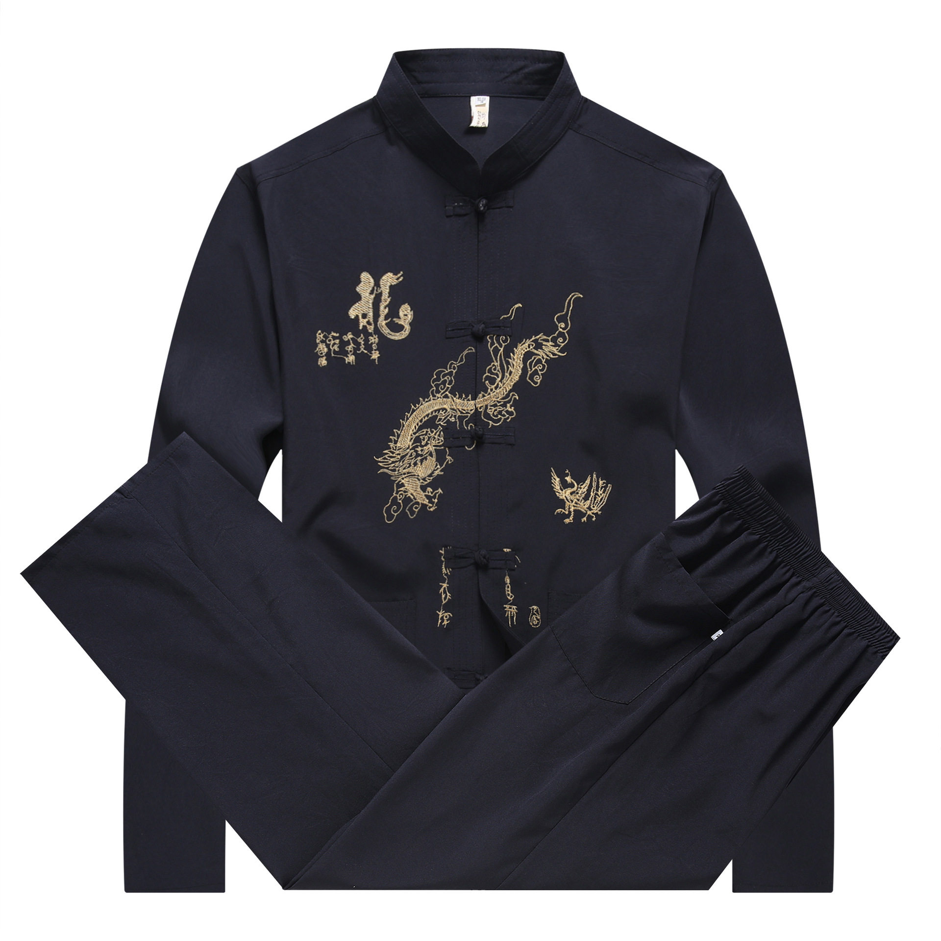 Middle and old age Long sleeved shirt Autumn Men's costume frog Embroidery Loose money Stand-up collar shirt Tai Chi clothes suitin the Men's clothing, National costume  category - from Buy2taobao.com to provide professional Taobao agent buy service