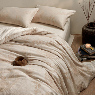 南法假日长绒棉亚麻色织提花棉麻四件套全棉纯棉床上用品床单被套