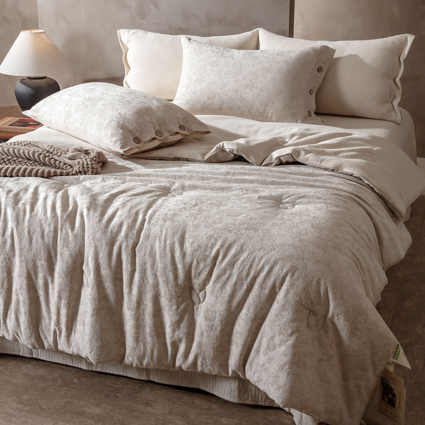 南法假日棉麻大豆被子全棉纯棉亚麻双人四季春秋被加厚保暖冬被芯