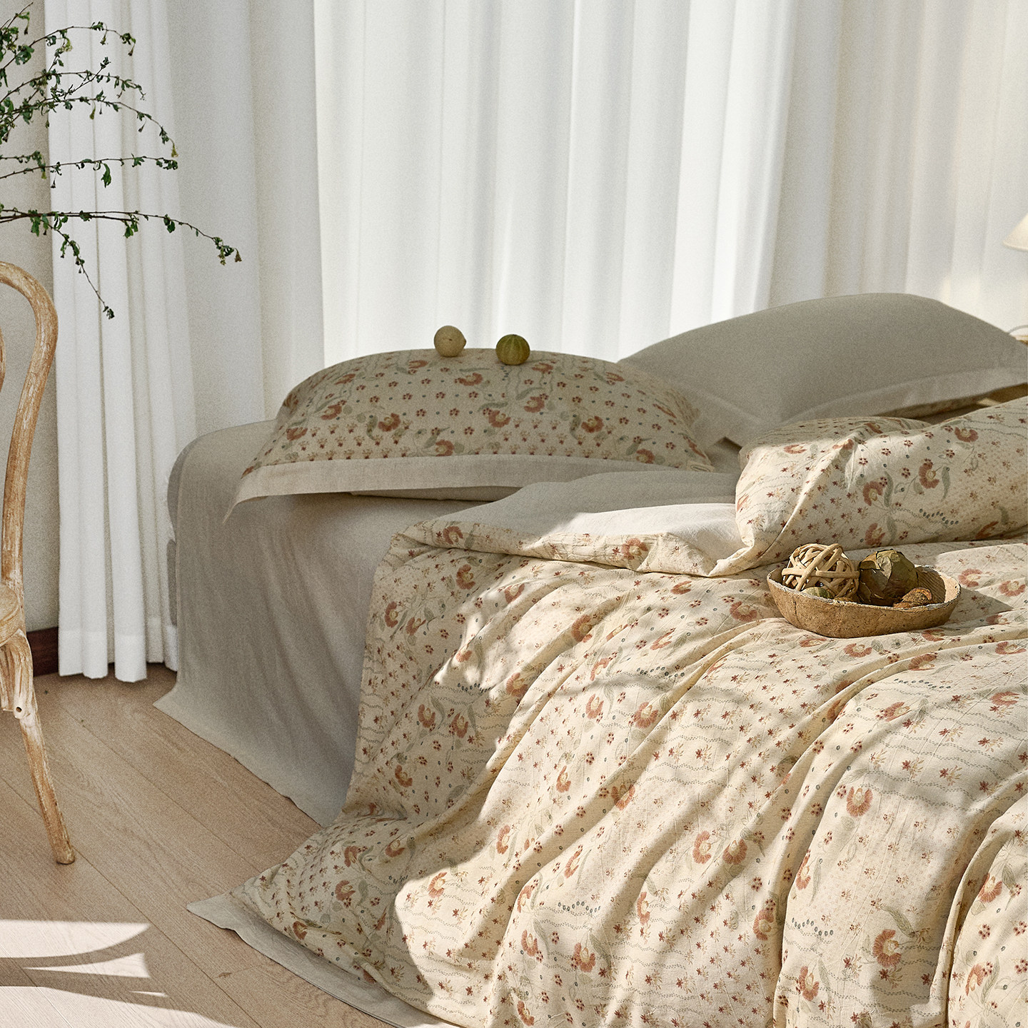 南法假日棉麻宽边拼角四件套全棉纯棉长绒棉亚麻床上用品床单被套