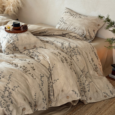 南法假日竹节长绒棉亚麻提花棉麻四件套全棉纯棉床上用品床单被套