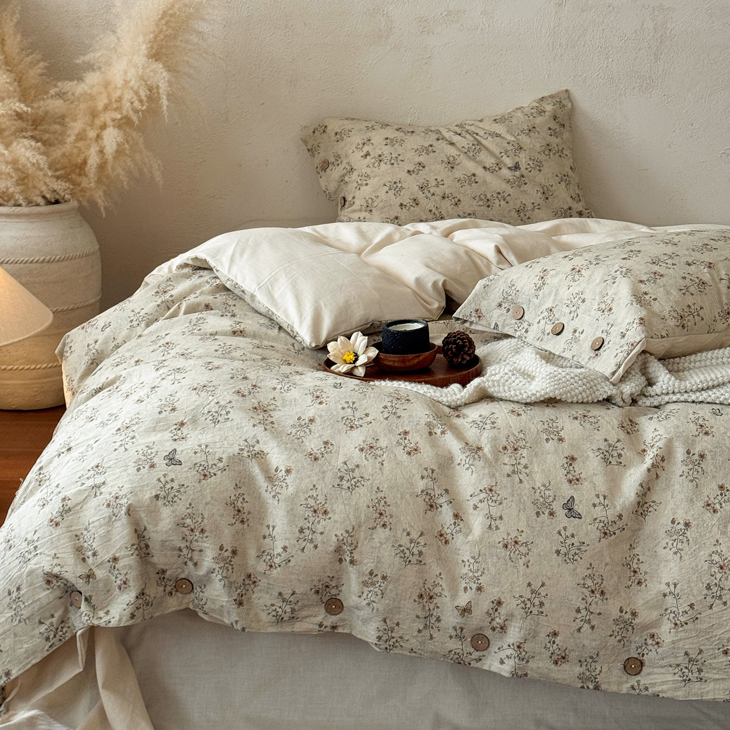 南法假日竹节长绒棉亚麻提花棉麻四件套全棉纯棉床上用品床单被套